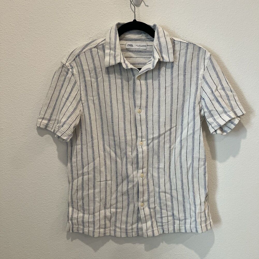 Zara Shirt Men Small Short Sleeve Stripe Camp Collar Bowling Vacation Casual